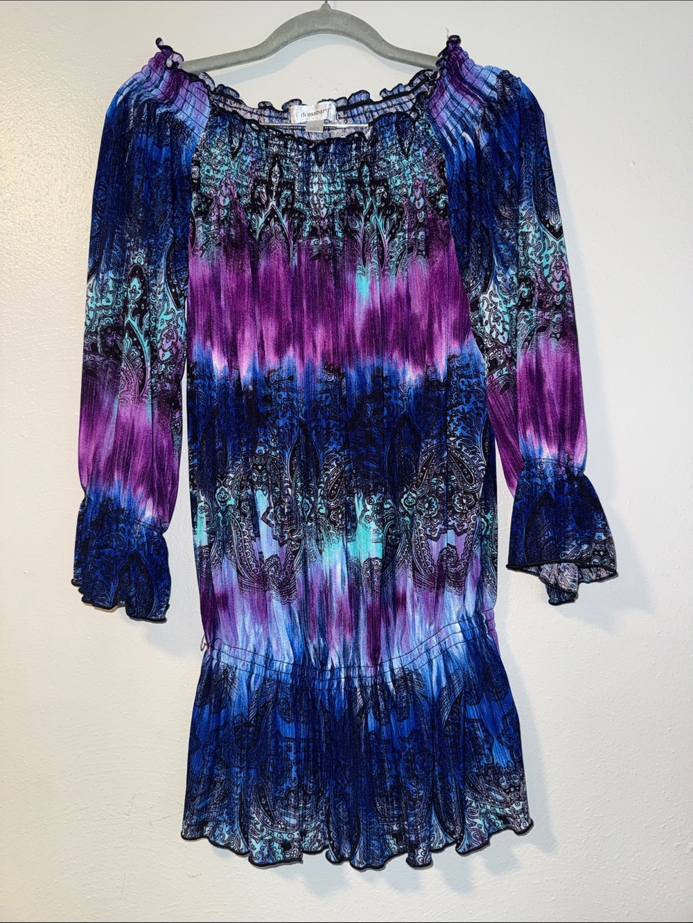 Boho Off-Shoulder Tie-Dye Purple & Blue dress barn fairy core whimpsigoth  Dress
